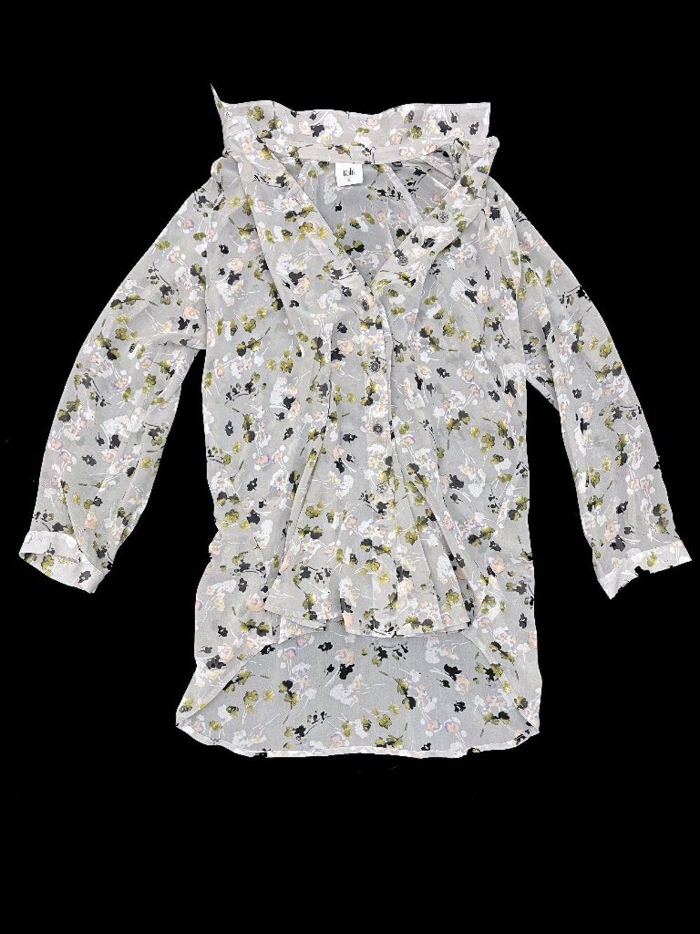 CAbi Women Style 5204 Matinee Top Gray Floral Semi Sheer Button Up XS X-Small